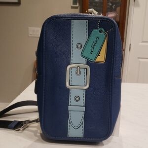 Coach Leather Navy and Light Blue Sling Bag